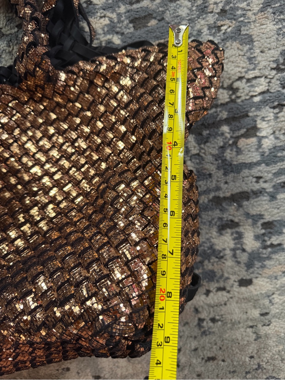 NAGHEDI Metallic Bronze Woven Tote Bag & Matching Zip Pouch Set - Picture 15 of 17